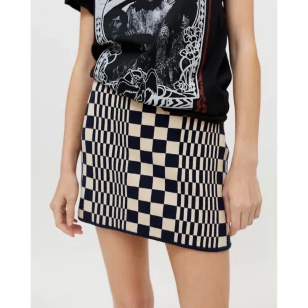 Urban Outfitters Mall Goth Warped Checkerboard Knit Grunge Mini Skirt Black S